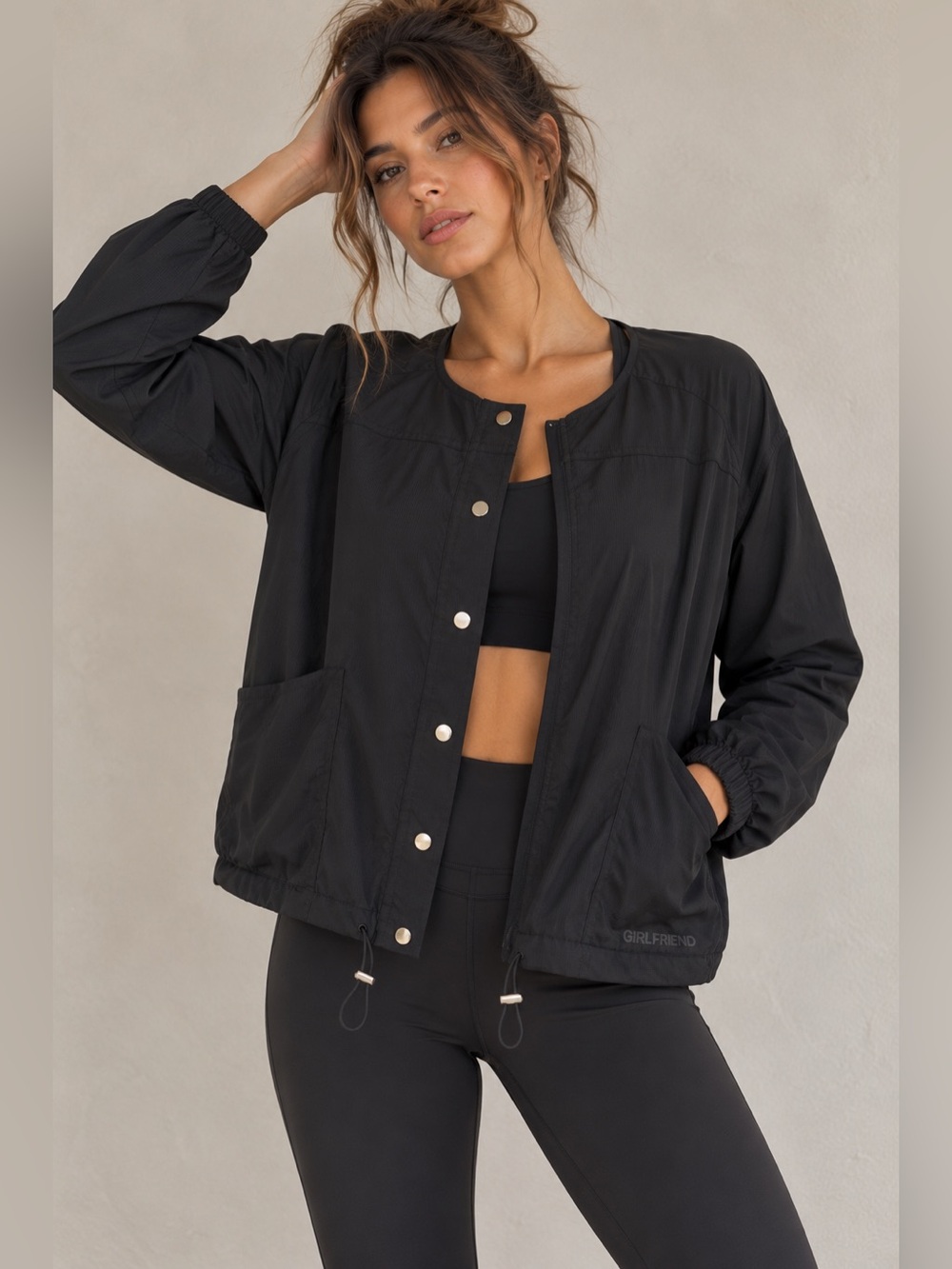 NWT Girlfriend Collective Raquel Snap Front Jacket Black Large